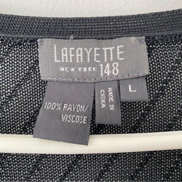 Lafayette 148 New York Black Rayon Cardigan Sweater Sheer Button Down size large - Picture 6 of 6